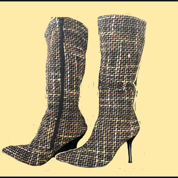 VTG Wild Rose Brand Plaid Calf High Boots Sz 7.5 - Picture 2 of 7